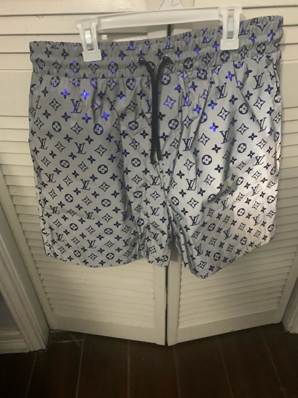Silver Swim Shorts with Blue Monogram M NWOT